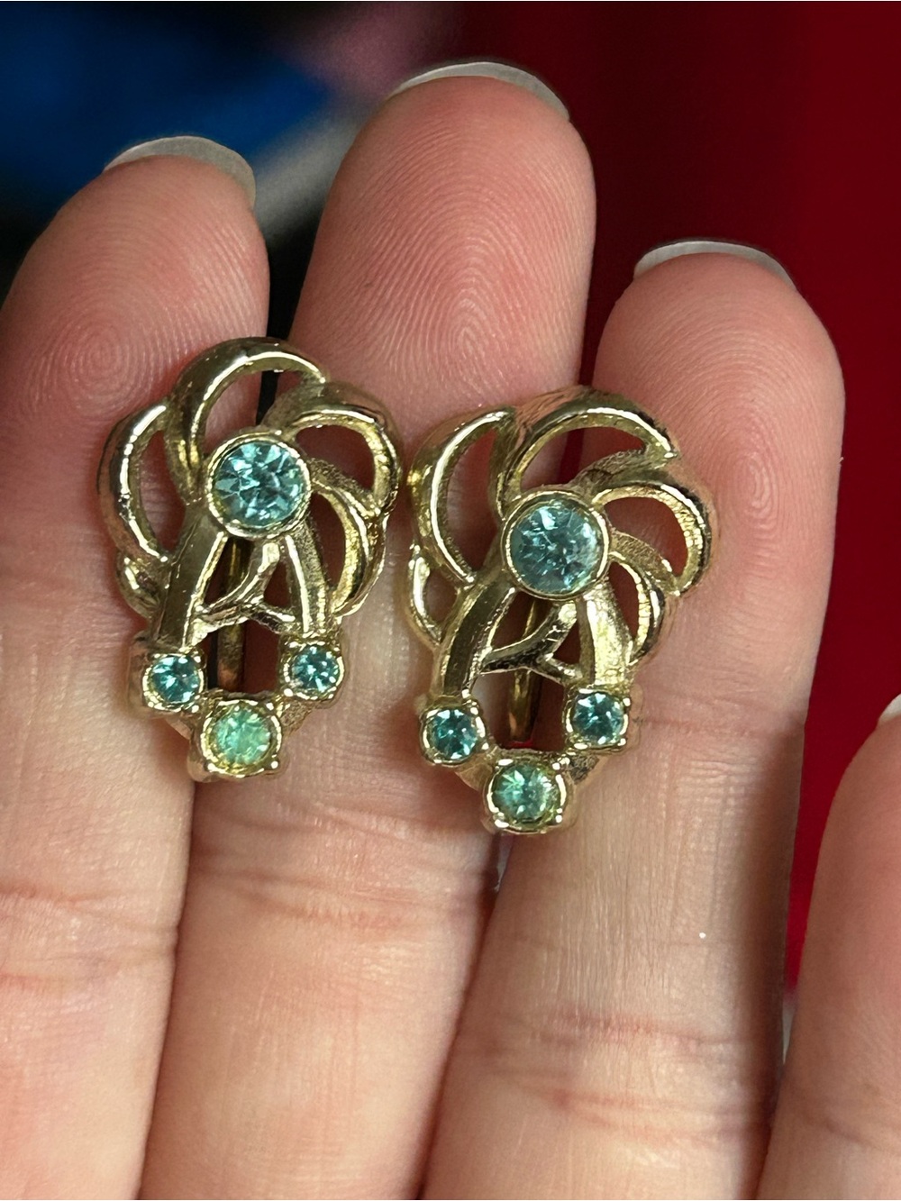 4/$100 Gold-Tone Floral Cluster Earrings with Aqua Crystals